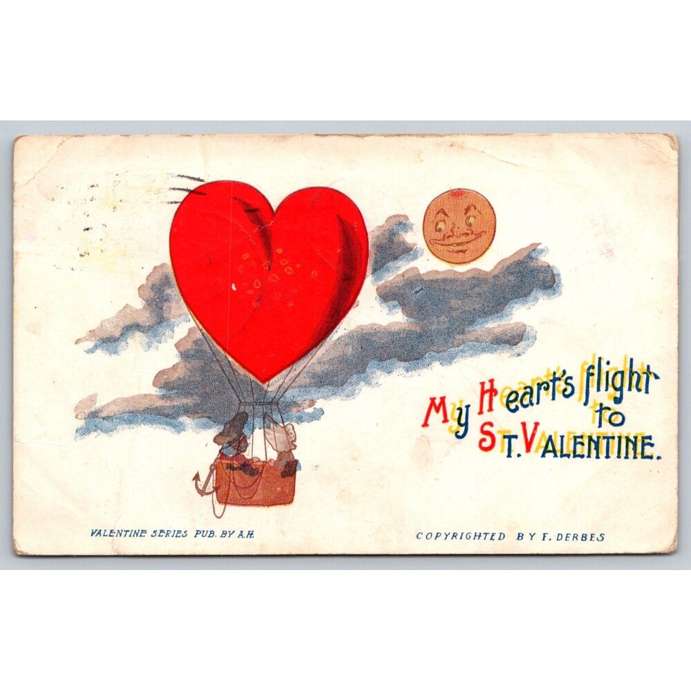 Postcard Valentine Heart Hot Air Balloon UDB Posted 1907 St. Valentine's Day